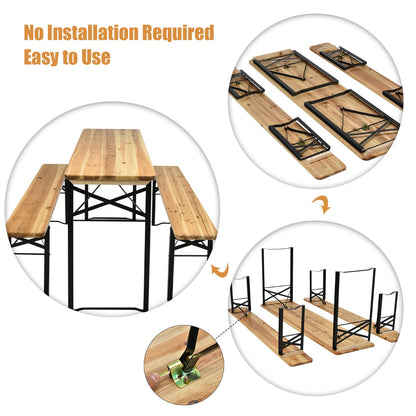3 Pieces Outdoor Folding Picnic Table Bench Set