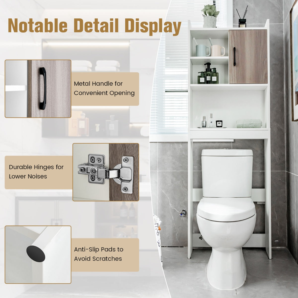 4-Tier Toilet Storage Rack Cabinet for Bathroom, Laundry, Balcony