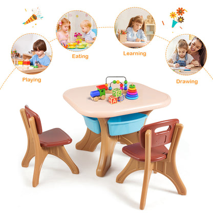 Costway 3 Sets of Table and Chairs 4 with Detachable Storage Boxes Design for Kids Coffee
