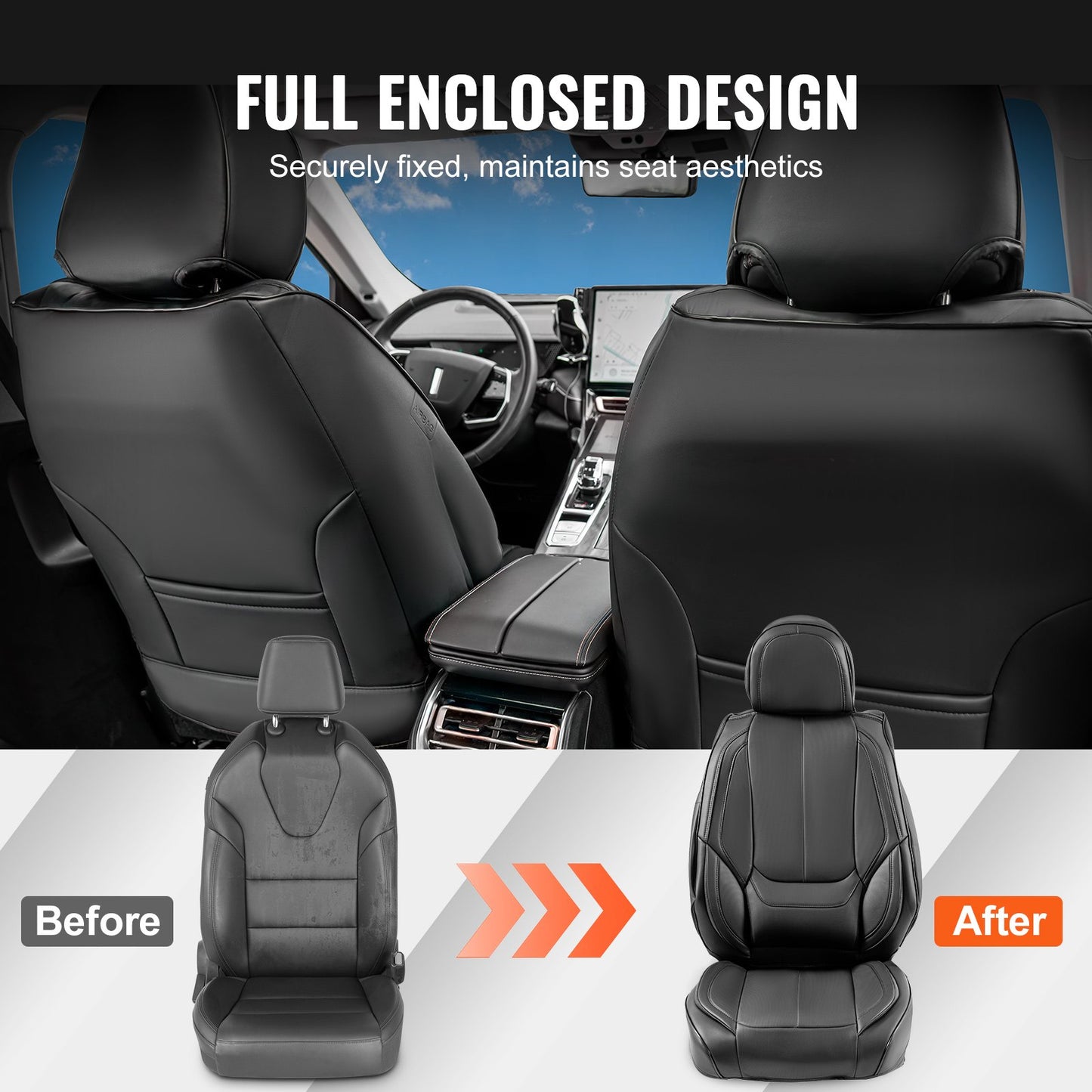 Seat Covers, Universal Car Seat Covers Full Set Seats, Front and Rear Seat, 13pcs Faux Leather Seat Cover for Most Car SUV Truck
