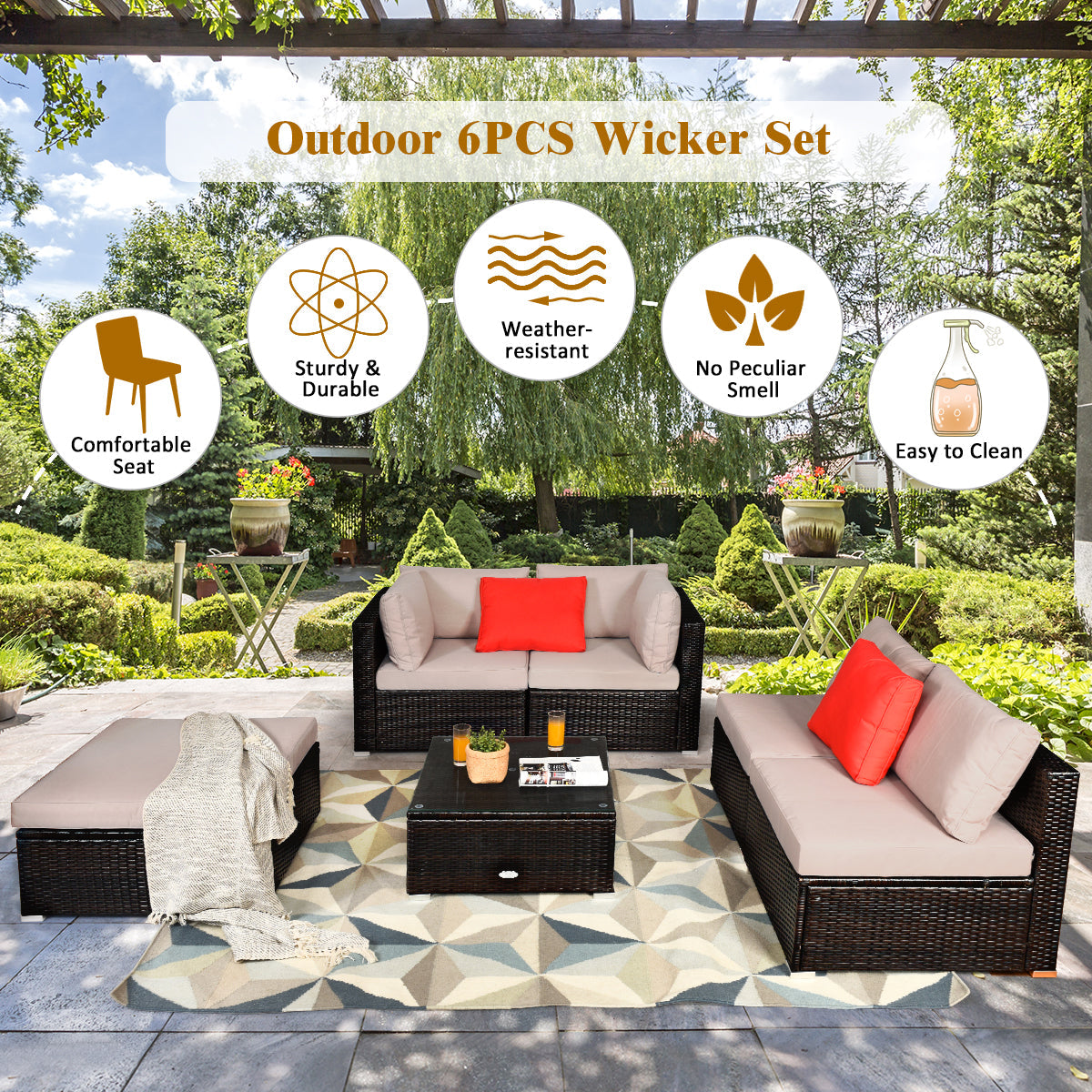 Outdoor conversation set provides flexible seating for relaxing with family and friends