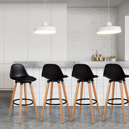 2Pcs PU Leather Bar Stools with Round Metal Footrest-Black