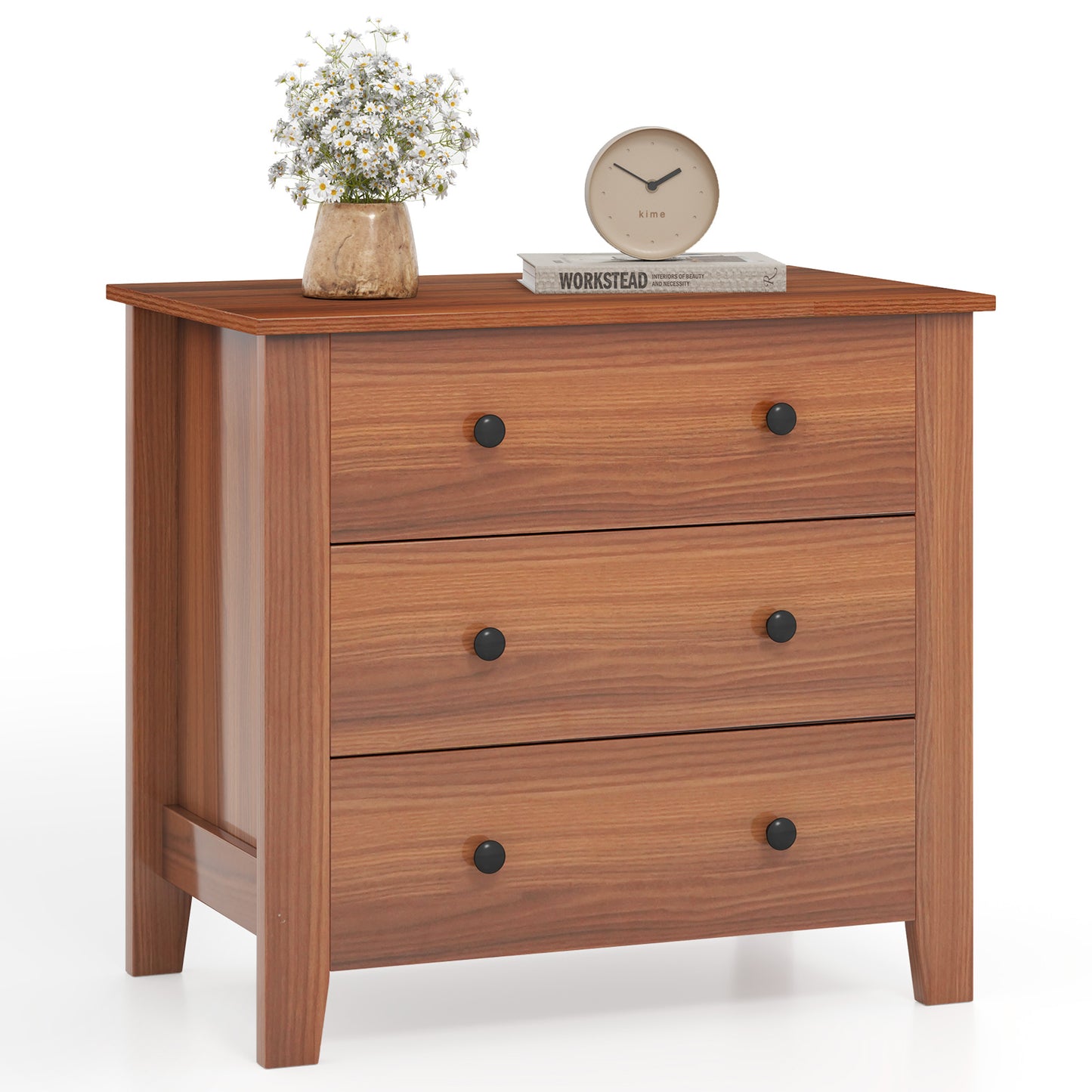 3-Drawer Dresser Wide Chest of Drawers-Walnut
