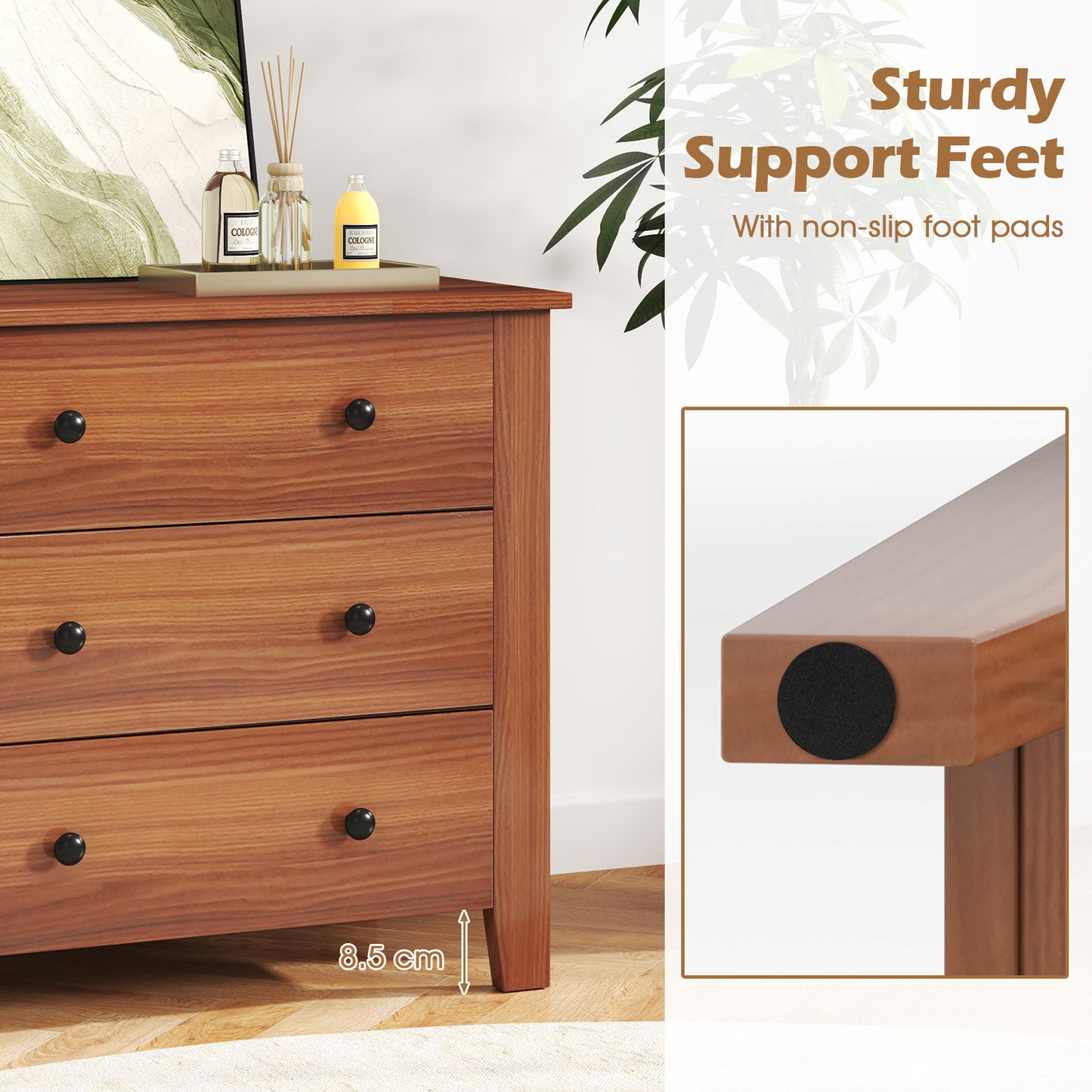 3-Drawer Dresser Wide Chest of Drawers-Walnut