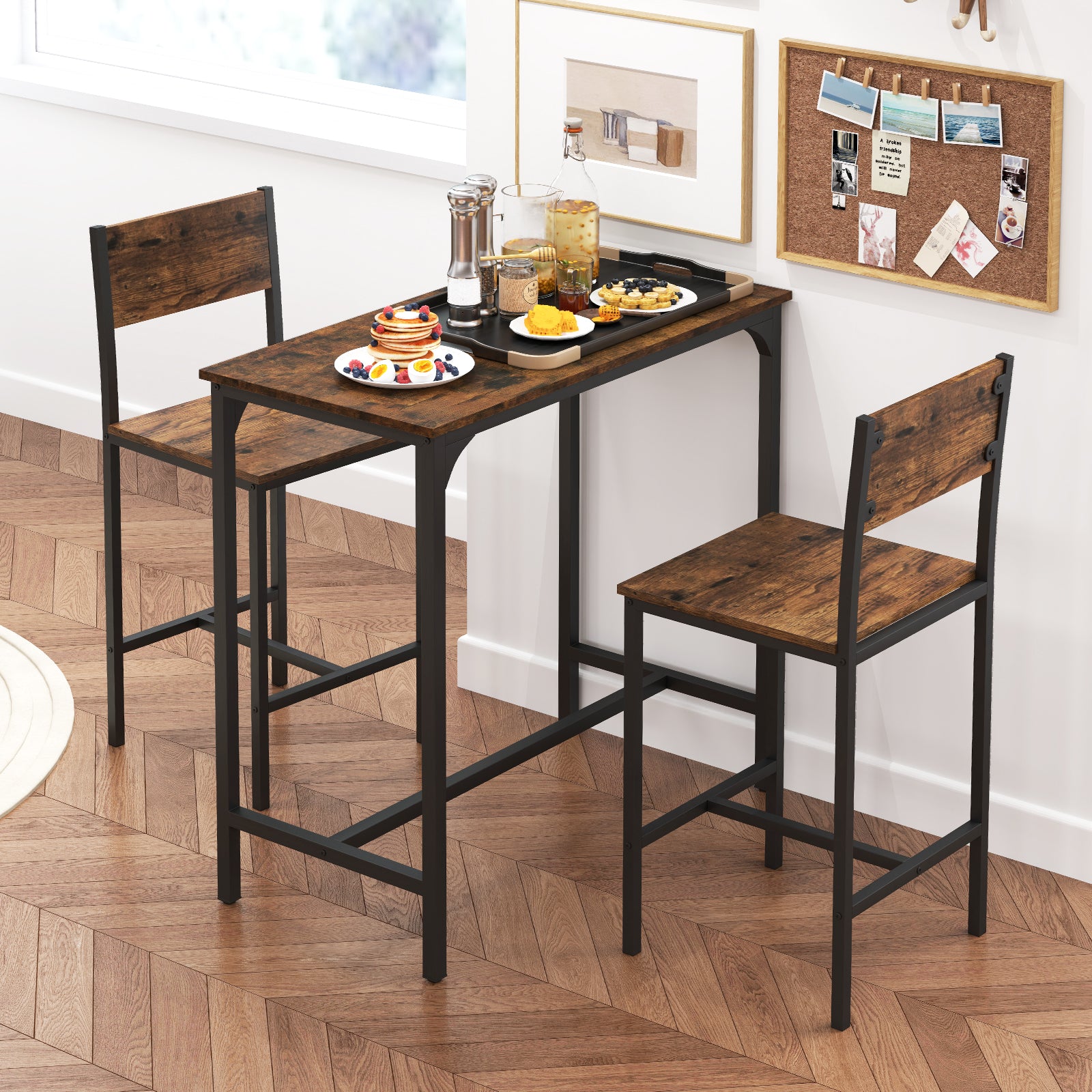 3 Piece Bar Table and Chair Set with Counter Height Stools-Coffee