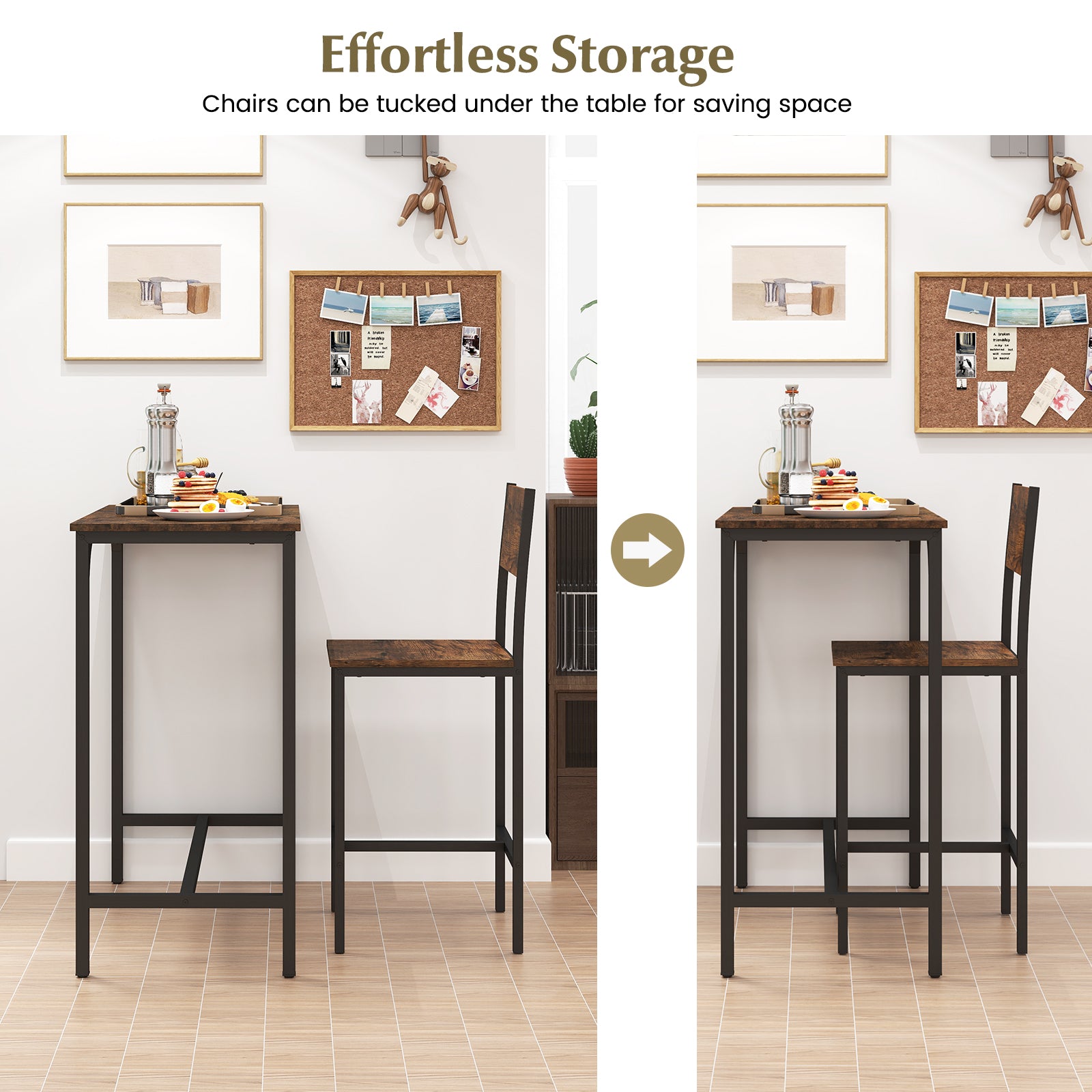 3 Piece Bar Table and Chair Set with Counter Height Stools-Coffee