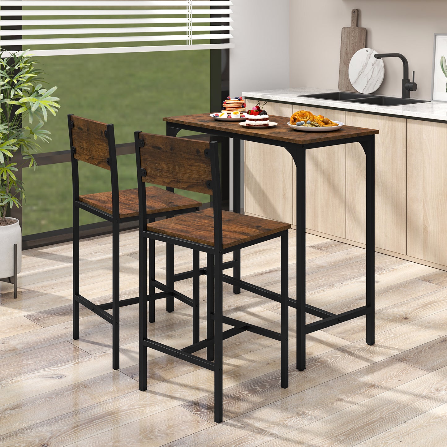 3 Piece Bar Table and Chair Set with Counter Height Stools-Coffee