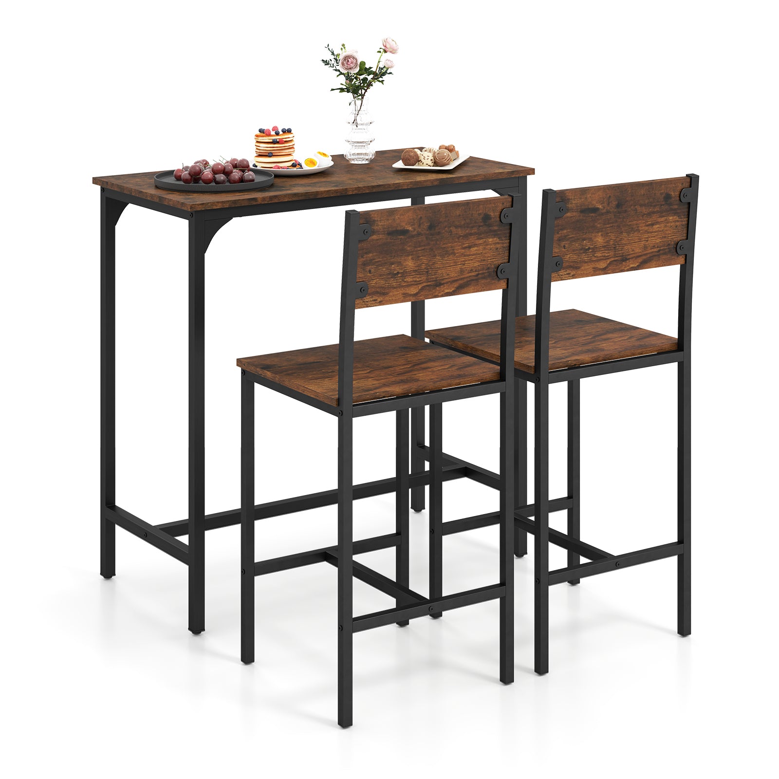 3 Piece Bar Table and Chair Set with Counter Height Stools-Coffee