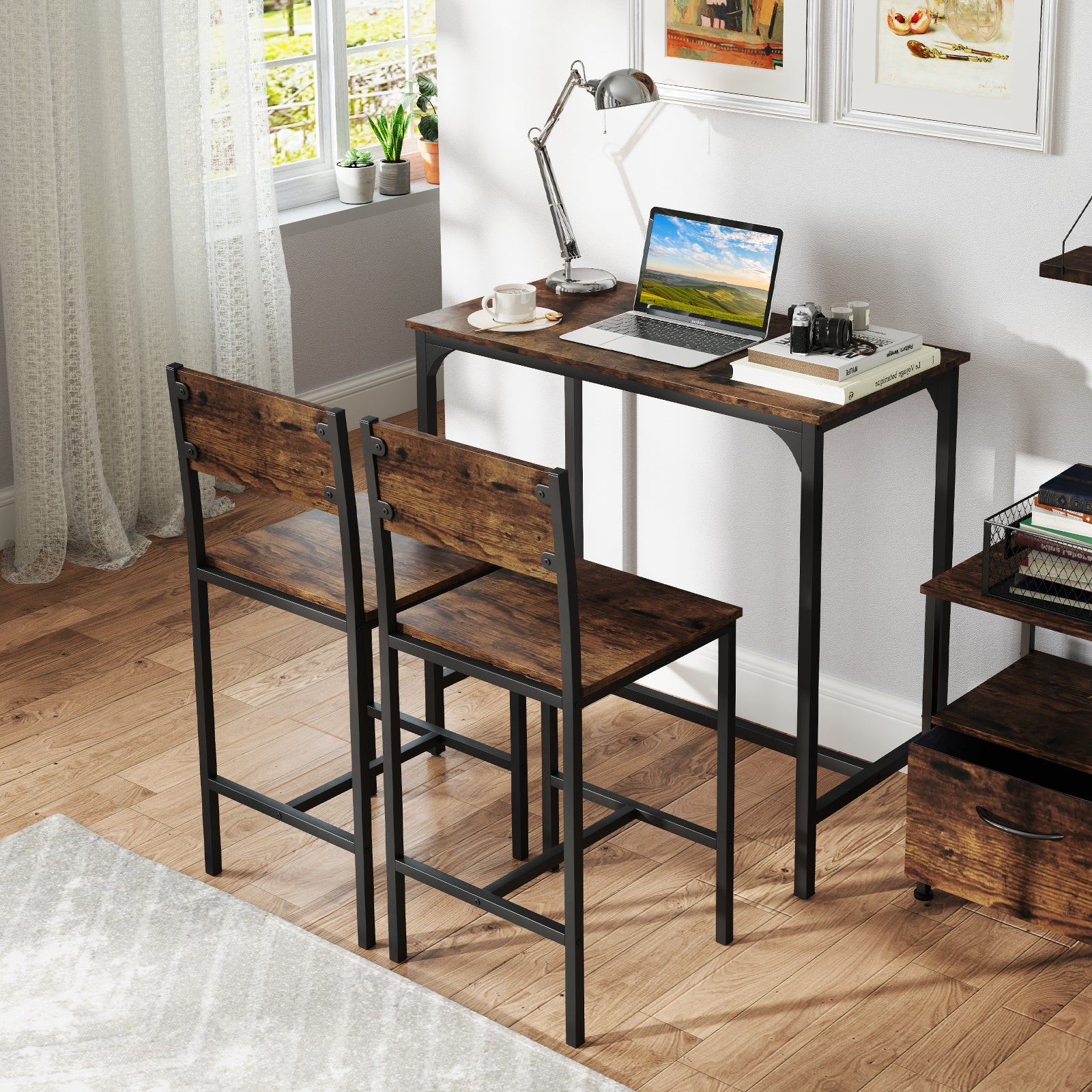 3 Piece Bar Table and Chair Set with Counter Height Stools-Coffee