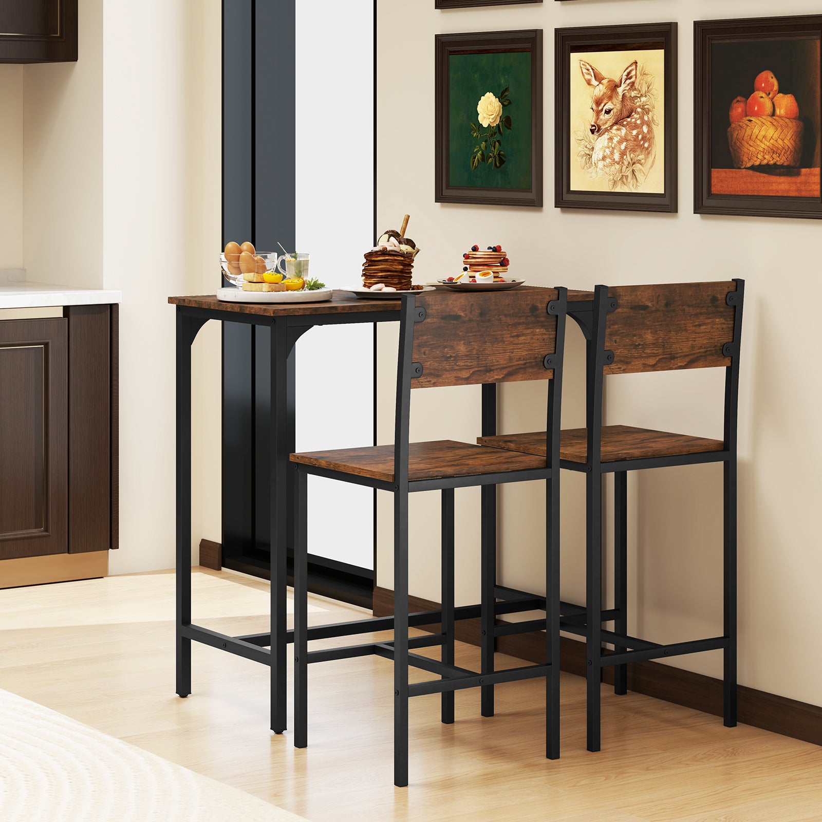 3 Piece Bar Table and Chair Set with Counter Height Stools-Coffee