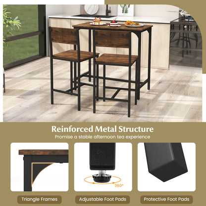 3 Piece Bar Table and Chair Set with Counter Height Stools-Coffee