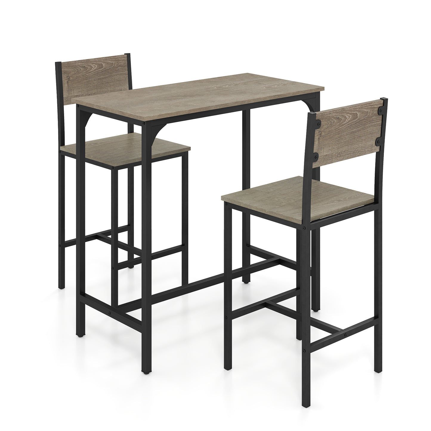 3 Piece Bar Table and Chair Set with Counter Height Stools-Grey