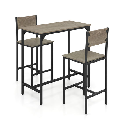 3 Piece Bar Table and Chair Set with Counter Height Stools-Grey