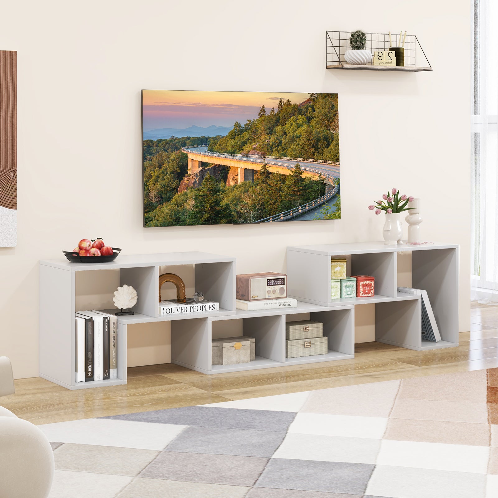 3-Piece Convertible TV Stand for Up to 65 inch TVs-White