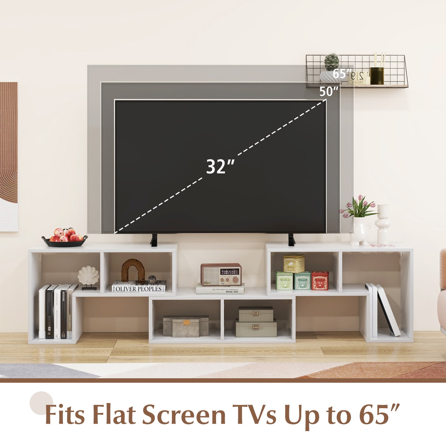3-Piece Convertible TV Stand for Up to 65 inch TVs-White