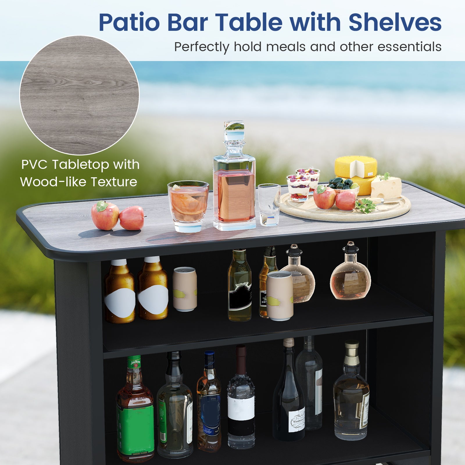 3 Piece Outdoor Bar Set with Breathable Fabric for Backyard-Black