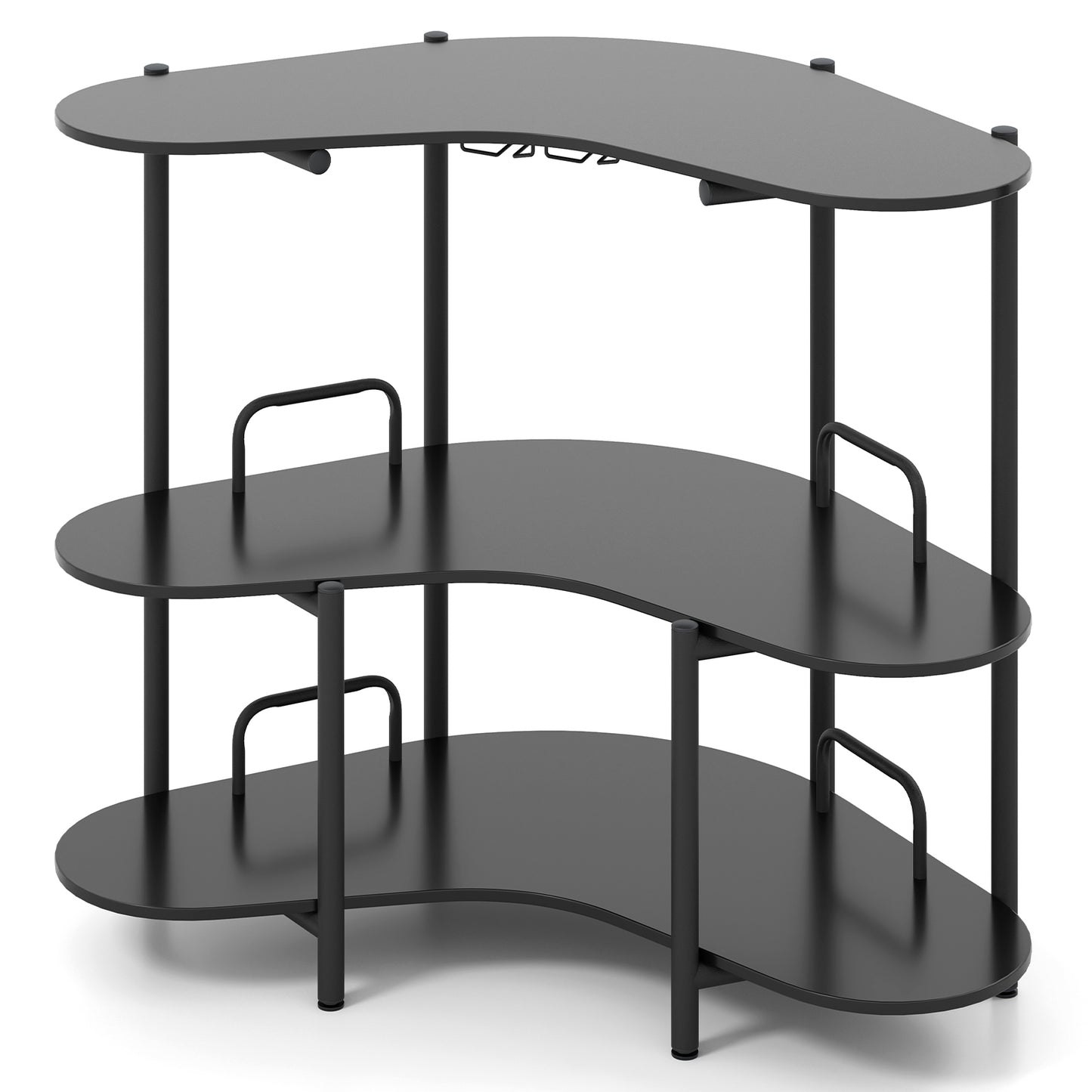 3 Tier Corner Bar Table with Wine Glasses Holder and Proper Height-Black