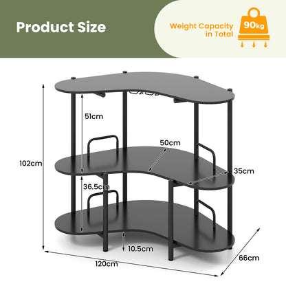 3 Tier Corner Bar Table with Wine Glasses Holder and Proper Height-Black