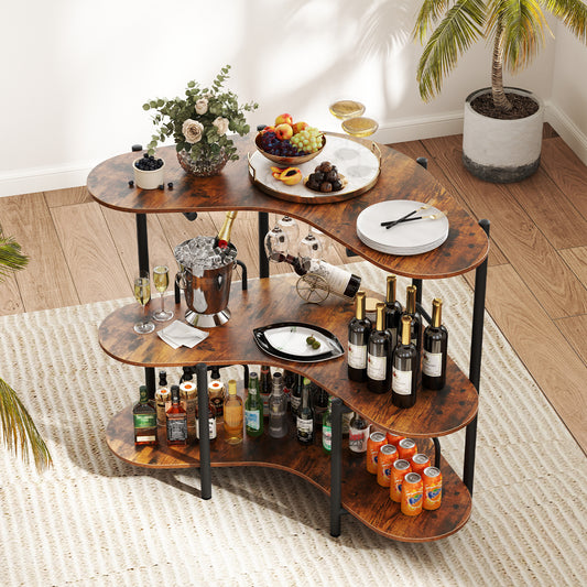 3 Tier Corner Bar Table with Wine Glasses Holder and Proper Height-Rustic Brown