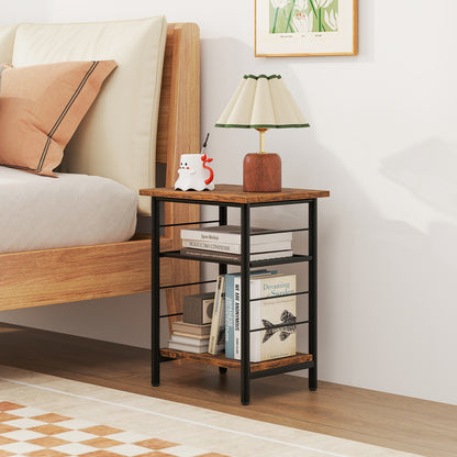 3-Tier End Table Set of 2 with Storage Shelves-Rustic Brown-2 pieces