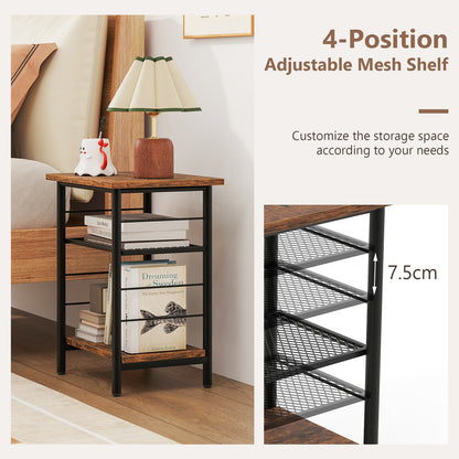 3-Tier End Table Set of 2 with Storage Shelves-Rustic Brown-2 pieces