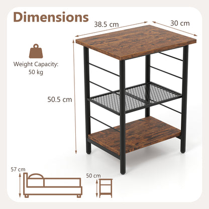 3-Tier End Table Set of 2 with Storage Shelves-Rustic Brown-2 pieces