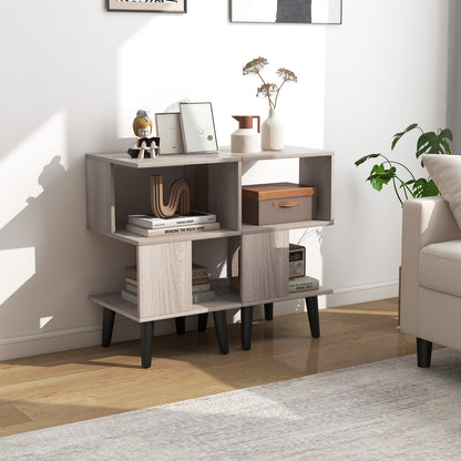 3-Tier Geometric Bookshelf Set of 2 Modern Asymmetrical End Table