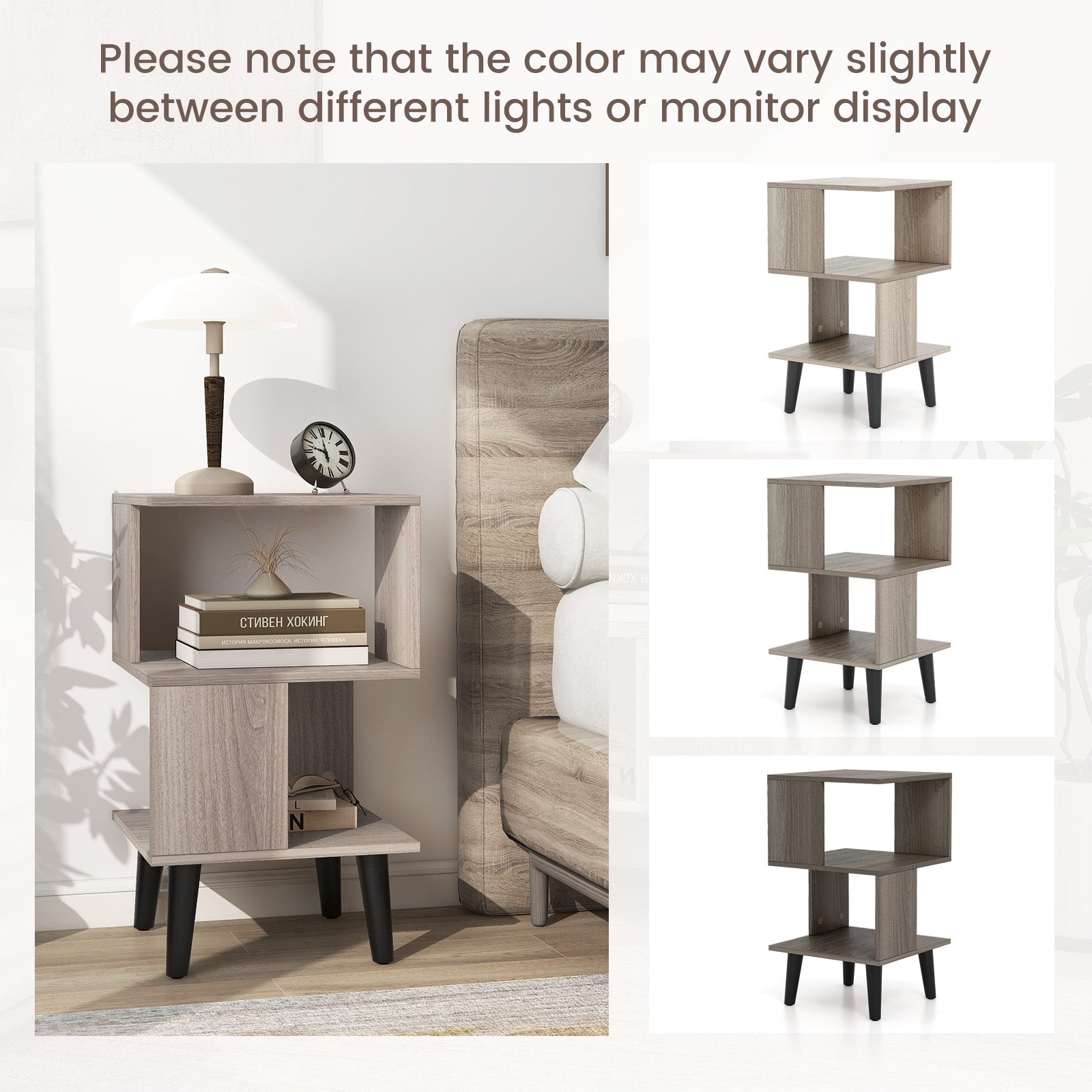 3-Tier Geometric Bookshelf Set of 2 Modern Asymmetrical End Table