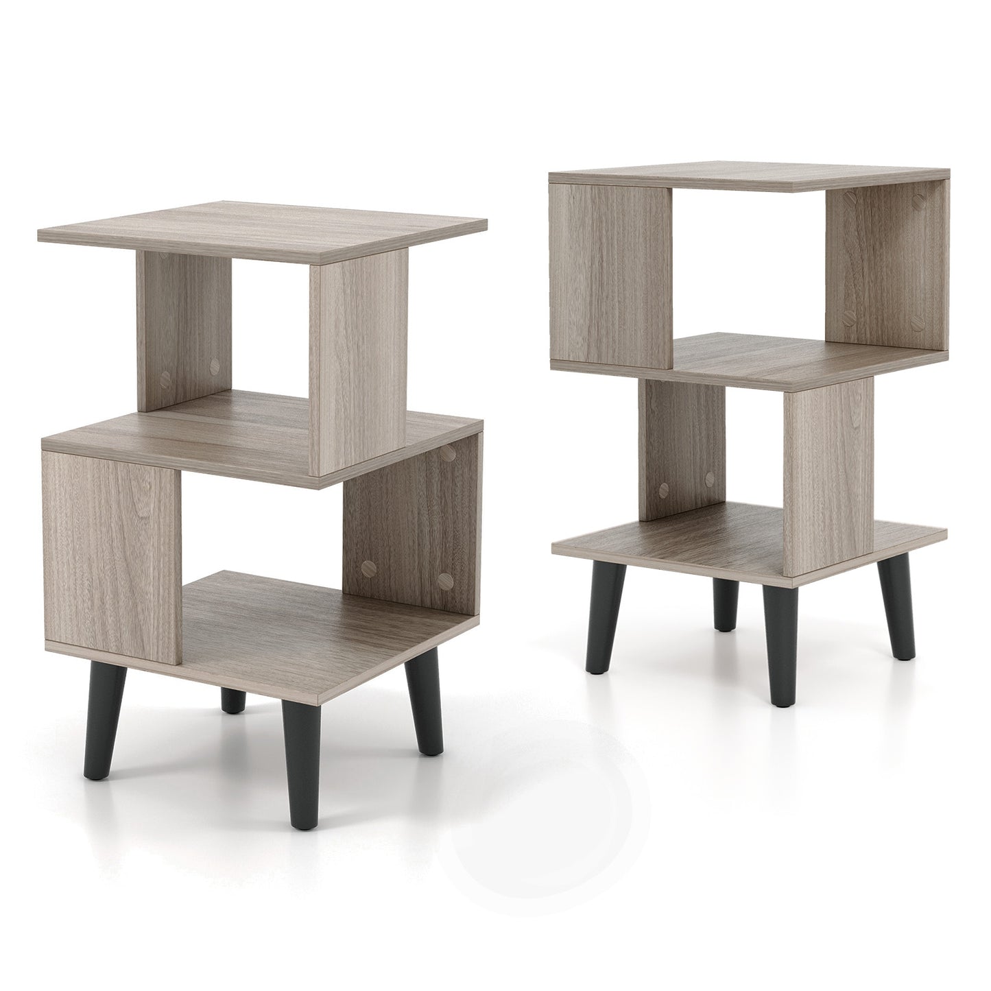3-Tier Geometric Bookshelf Set of 2 Modern Asymmetrical End Table