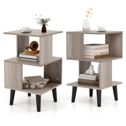 3-Tier Geometric Bookshelf Set of 2 Modern Asymmetrical End Table