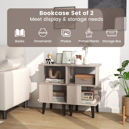 3-Tier Geometric Bookshelf Set of 2 Modern Asymmetrical End Table