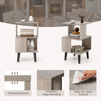 3-Tier Geometric Bookshelf Set of 2 Modern Asymmetrical End Table