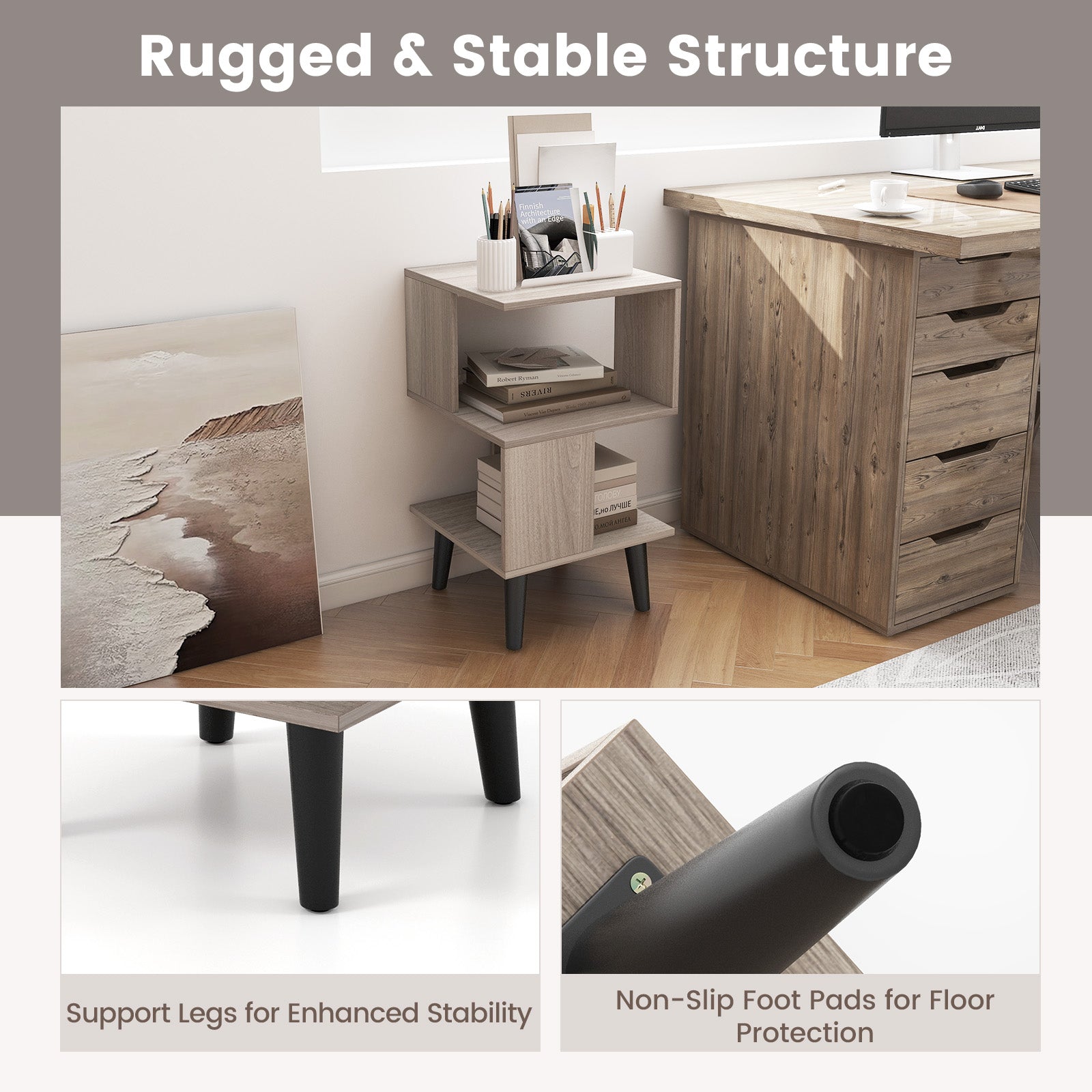 3-Tier Geometric Bookshelf Set of 2 Modern Asymmetrical End Table