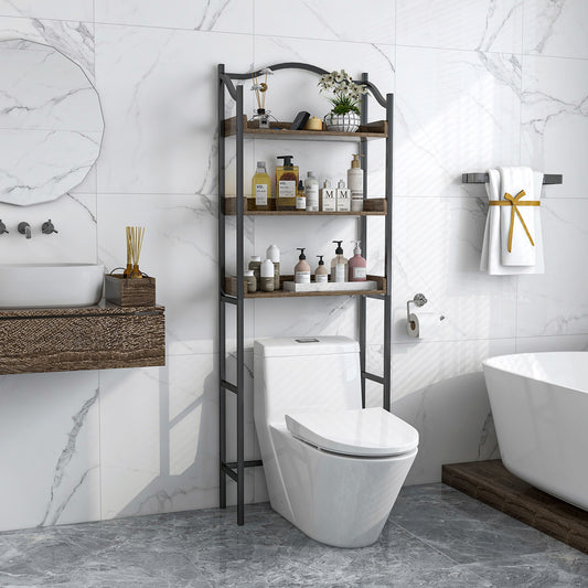 3-Tier Over The Toilet Storage Rack with Adjustable Bottom Bar-Black