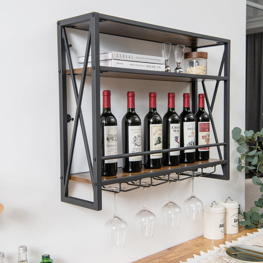 3 Tiers Metal Industrial Wall Mounted Wine Rack for Home Bar