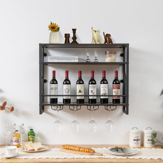 3 Tiers Metal Industrial Wall Mounted Wine Rack for Home Bar