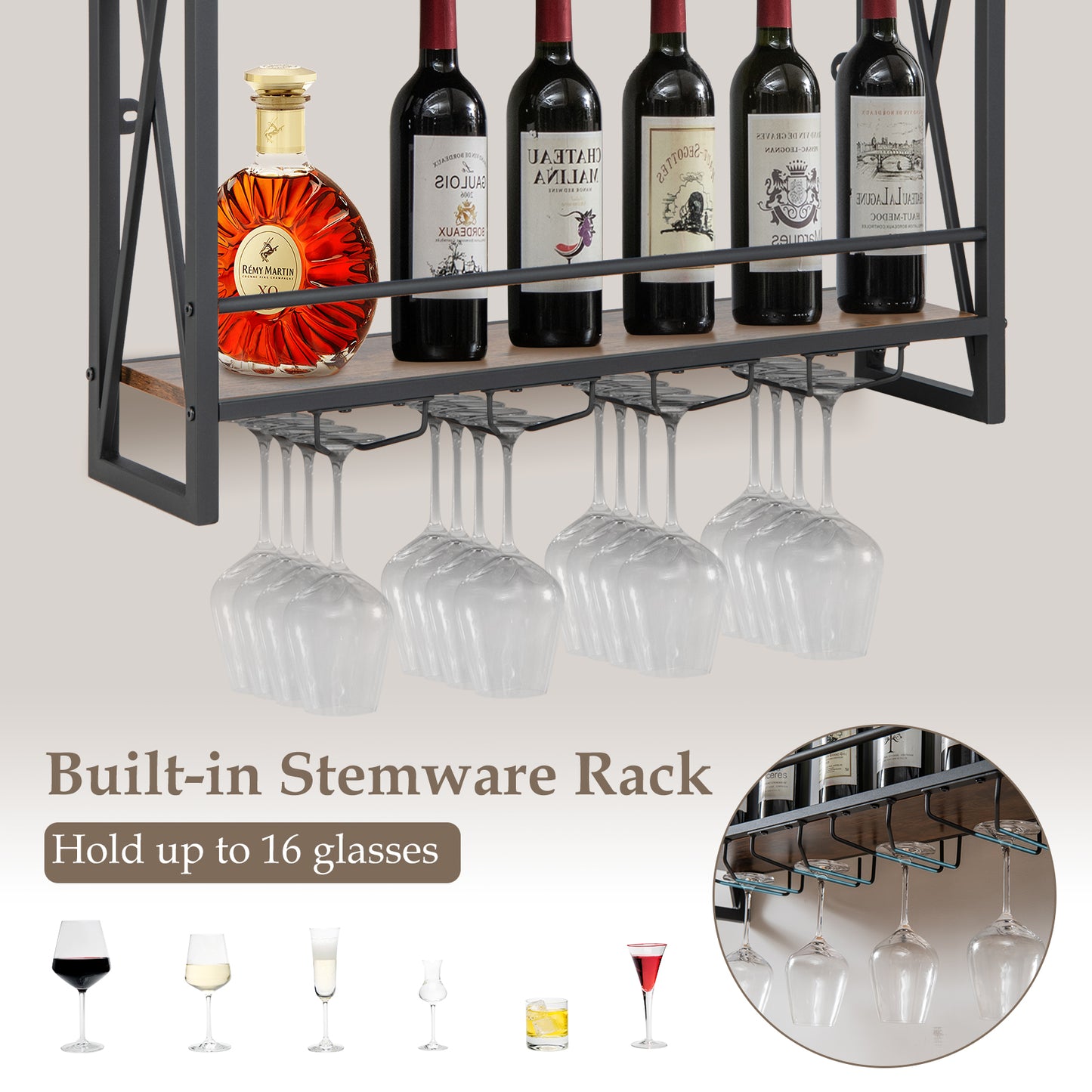 3 Tiers Metal Industrial Wall Mounted Wine Rack for Home Bar