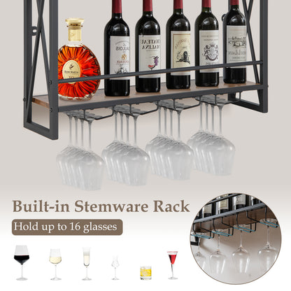 3 Tiers Metal Industrial Wall Mounted Wine Rack for Home Bar