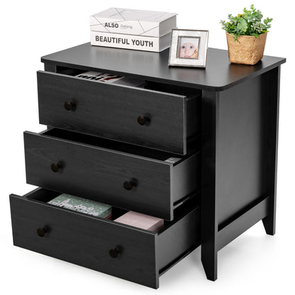 3 Chest of Drawers Nightstand for Bedroom-Black