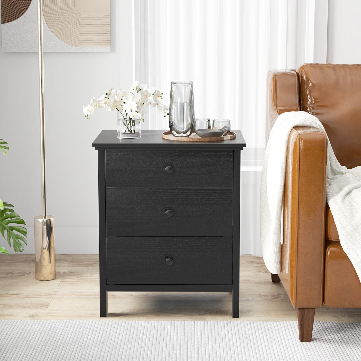3-Drawer Nightstand for Living Room and Bedroom-Black