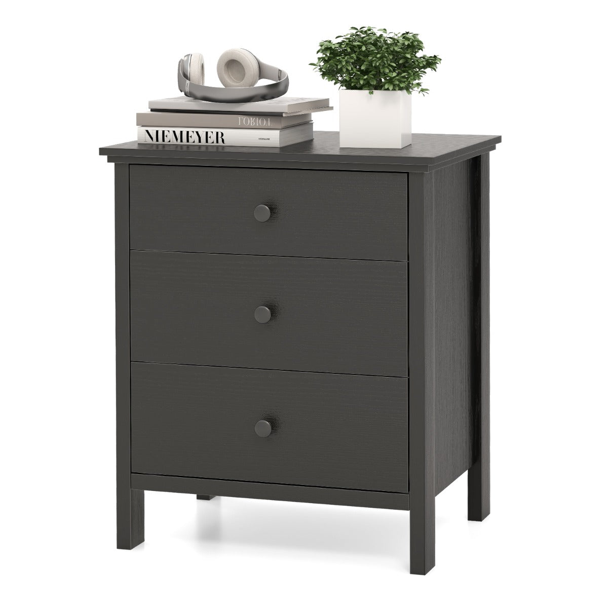3-Drawer Nightstand for Living Room and Bedroom-Black