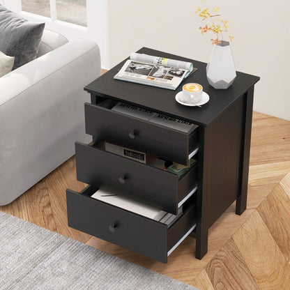 3-Drawer Nightstand for Living Room and Bedroom-Black