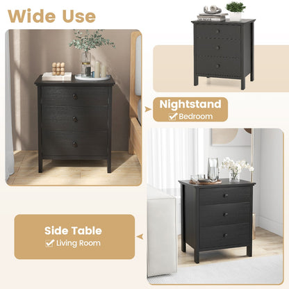 3-Drawer Nightstand for Living Room and Bedroom-Black