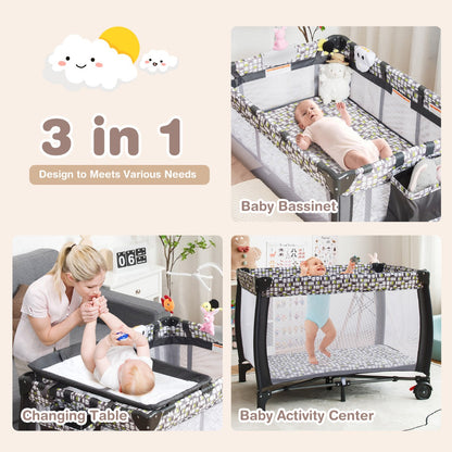 3 in 1 Baby Portacot with Bassinet & Changing Table