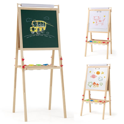 3 in 1 Double-sided Kids Height Adjustable Wooden Art Easel-Natural
