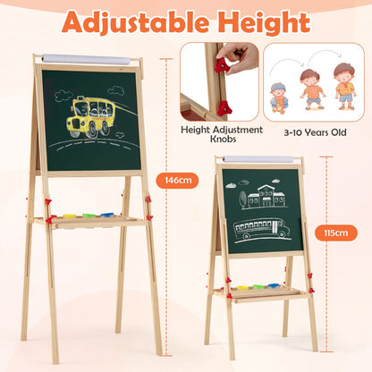 3 in 1 Double-sided Kids Height Adjustable Wooden Art Easel-Natural