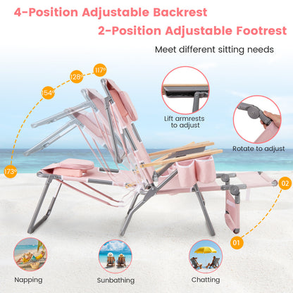 3-IN-1 Foldable Beach Chair with Face Hole and Footrest for Camping Poolside-Beige