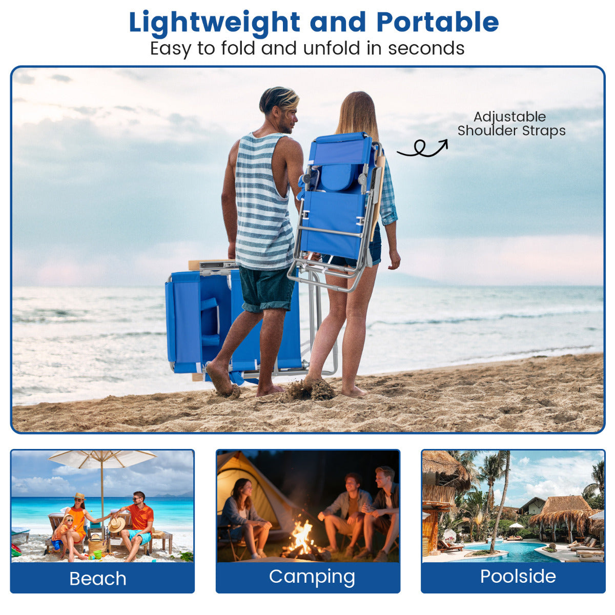 3-IN-1 Foldable Beach Chair with Face Hole and Footrest for Camping Poolside-Navy
