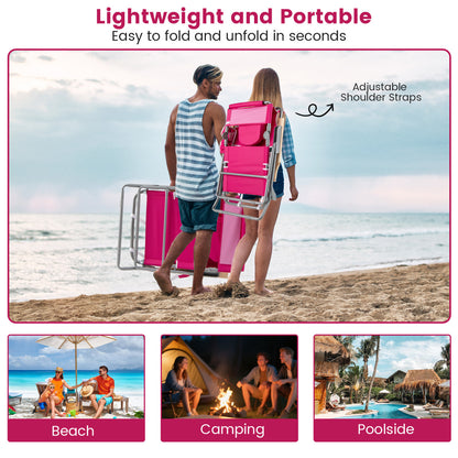 3-IN-1 Foldable Beach Chair with Face Hole and Footrest for Camping Poolside-Pink