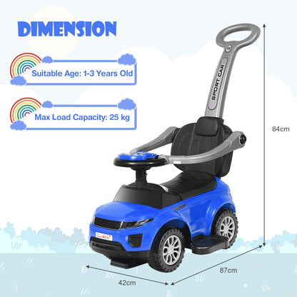 3 in 1 Kids Ride On Push Car with Horn, Music, Light Dancing to Music for Toddlers-Navy